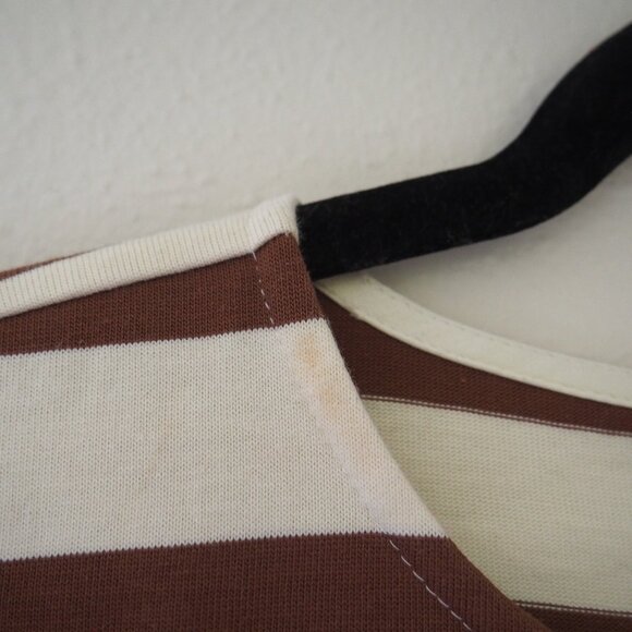 Tory Burch Jersey Striped Long Sleeve Midi Dress in Dark Auburn French Cream - Picture 8 of 11